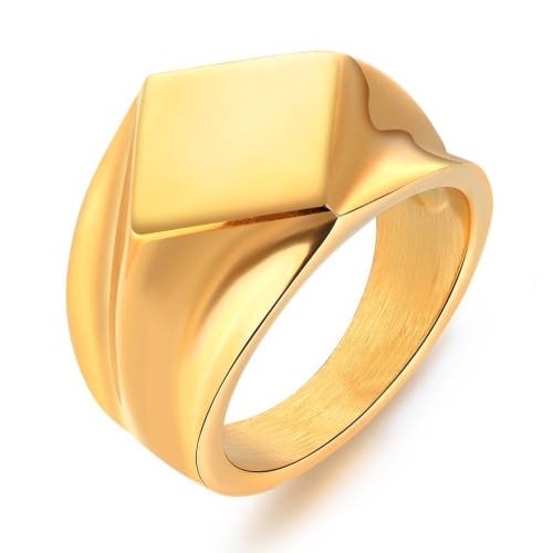 Pánsky pečatný prsteň z ocele, lesklá zlatá farba, štvorec