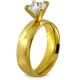Zásnubný prsteň z ocele, číry kamienok, zlatá farba - Solitér
