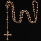 Jemný kovový ruženec v ružovo-zlatej farbe, Ježíš Kristus a Panna Mária, ruža