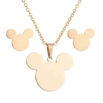 Dámsky prívesok, retiazka a náušnice, Mickey Mouse zlatej farby, oceľ