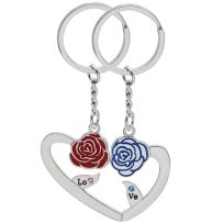 Prívesky na kľúče pre dvoch, srdce a ruže, nápis "LOVE", zirkóny