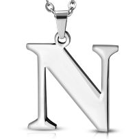 Písmenko "N" na retiazku, prívesok z chirurgickej ocele, strieborná farba