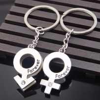 Kľúčenky pre dvoch, symbol "Ona" a "On", číry zirkón a nápis "Love"