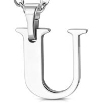 Písmenko "U" na retiazku, prívesok z ocele striebornej farby