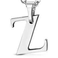 Písmenko "Z" na retiazku, prívesok z ocele striebornej farby