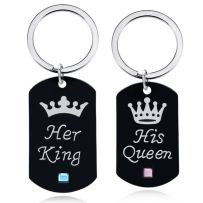 Kľúčenky pre dvoch, známky, nápis "His Queen" a "Her King", kamienok