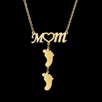 Dámsky oceľový náhrdelník, nápis "MOM" a dve detské nôžky